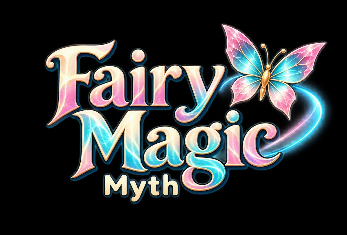 Fairy Magic Myth: the game logo, a butterfly over the title in pink and violet