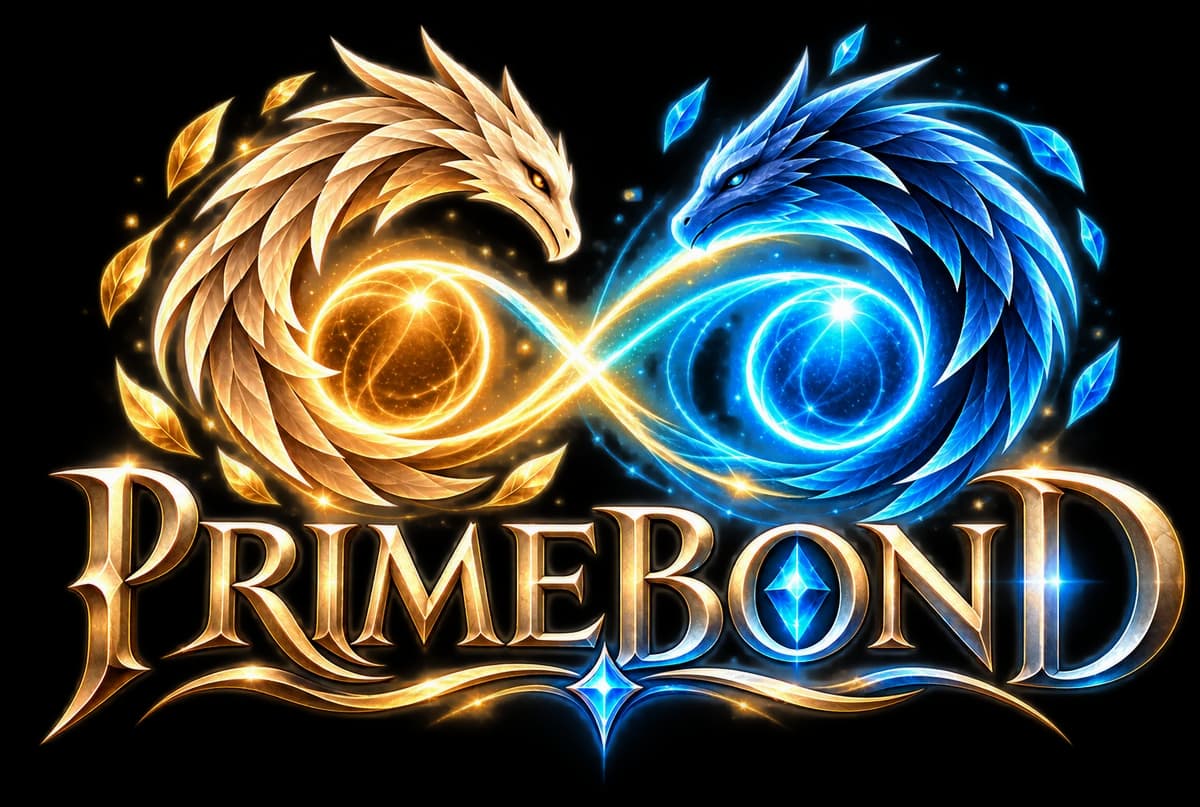 Primebond: the game logo, two entwined dragons forming an infinity sign