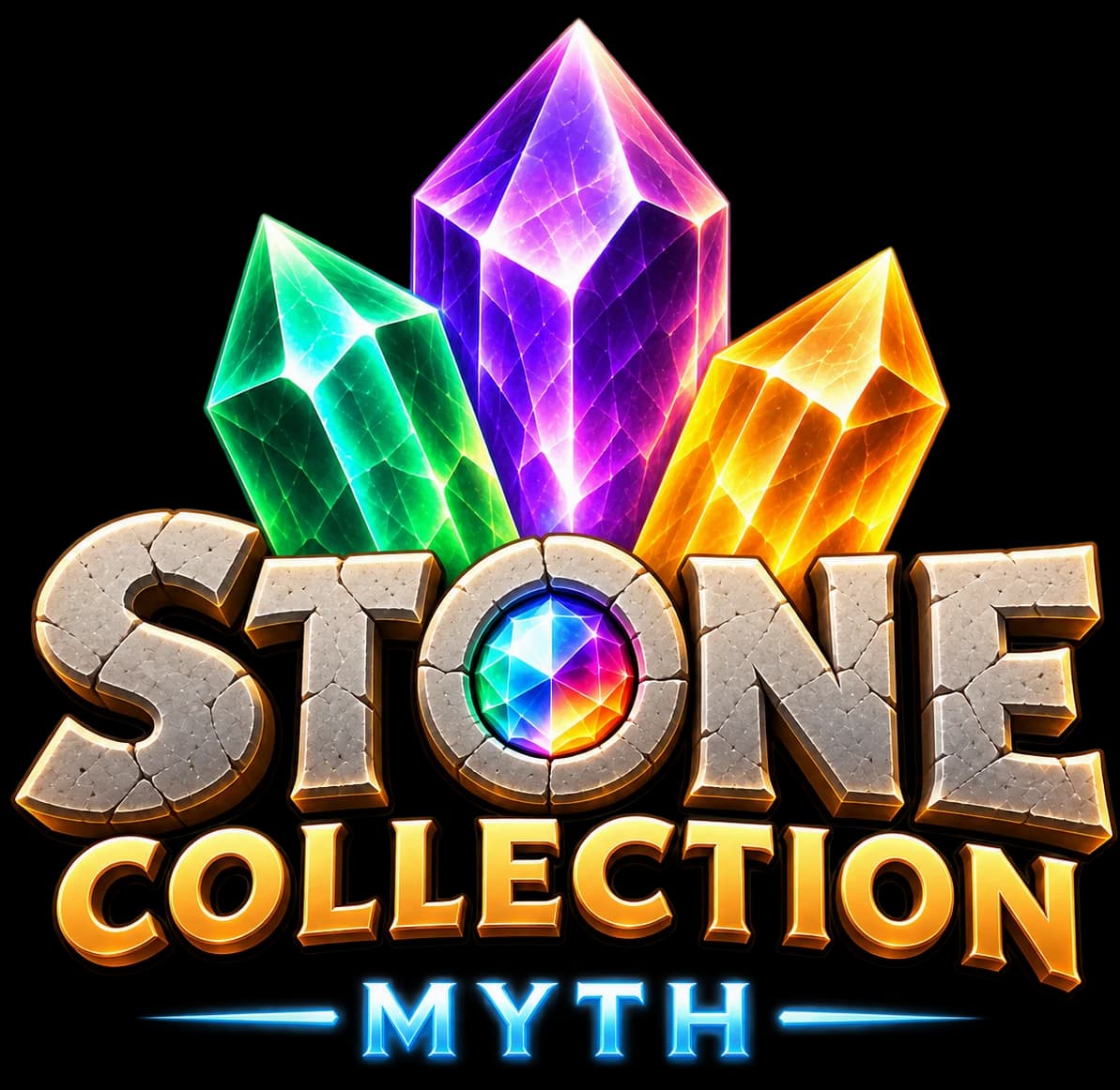 Stone Collection Myth: the game logo, crystals rising above the title