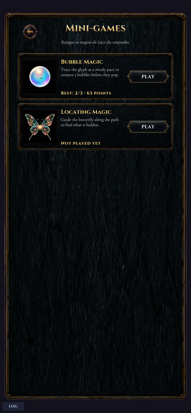 The Mythshards mini-game selection.